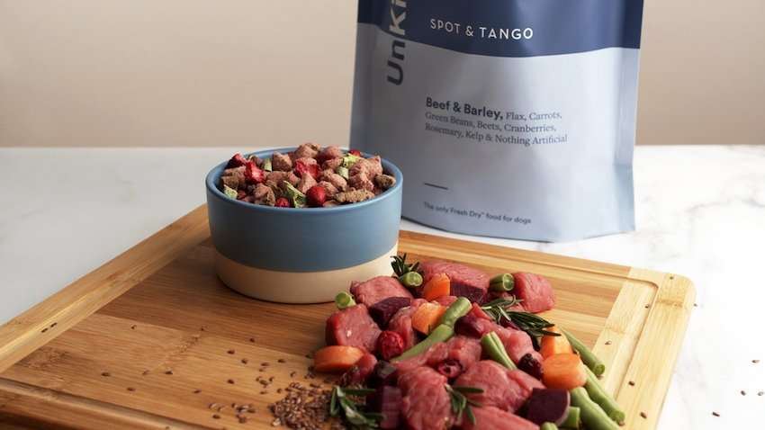 Spot and Tango's fresh ingredients on a cutting board