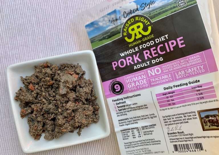 Feeding our dog Raised Right Dog Food's pork recipe